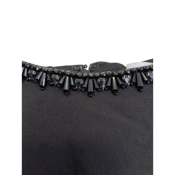 Mac Duggal Black Feather Beaded Short Sleeve Formal Gown Maxi Dress NWT Sz 10 - Picture 6 of 9